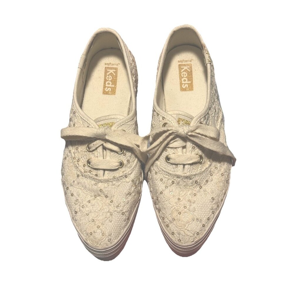 💎 ✨Keds Celebration Collection Women’s Sz 6 Lace And Sequin Platform Sneakers